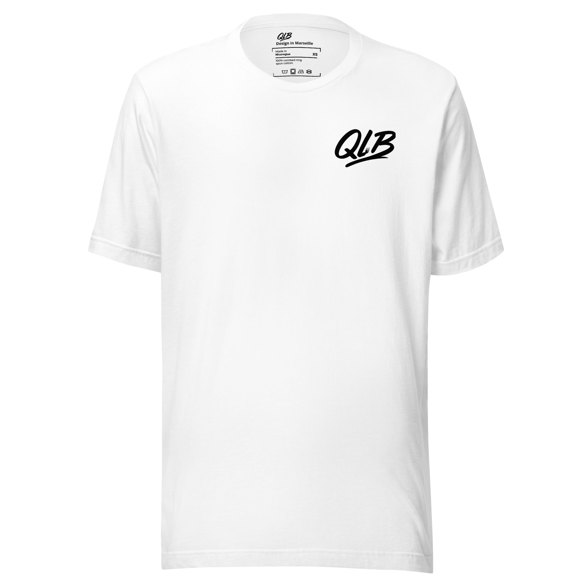 T-shirt QLB Que La Bouffe blanc, streetwear Marseille, coupe unisexe